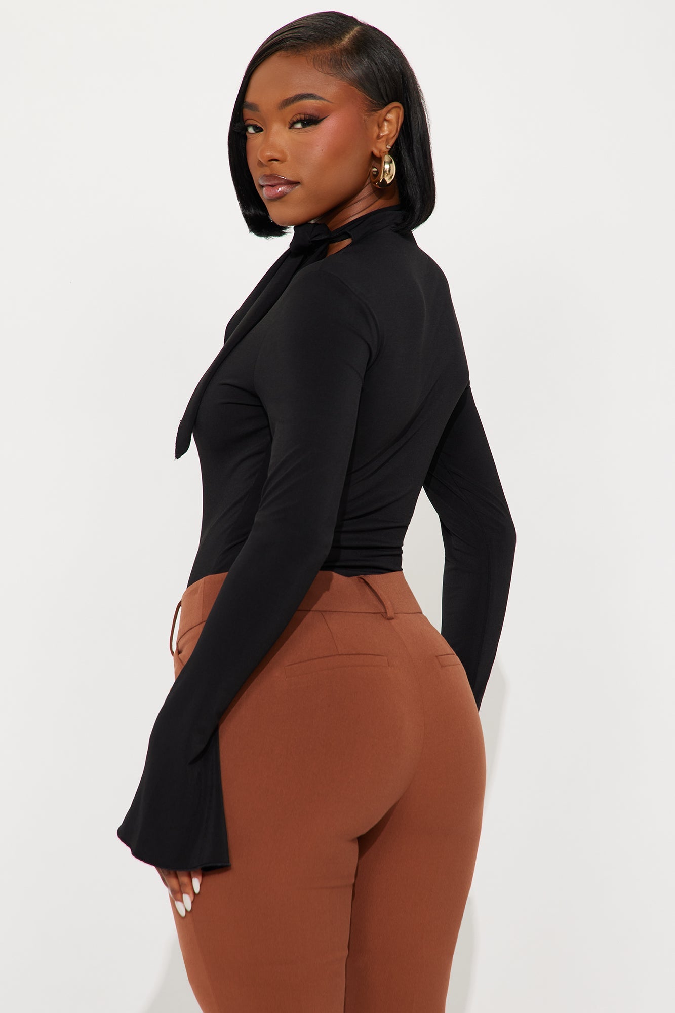 Silent Drama Long Sleeve Mock Neck Bodysuit - Black