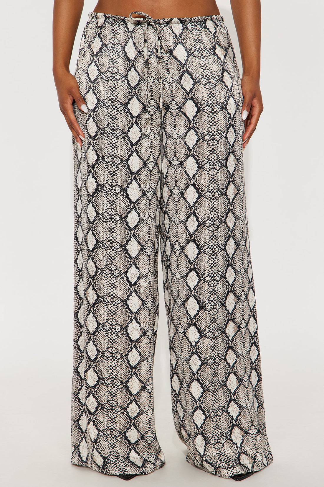 Augustine Satin Wide Leg Snake Skin Pant 32″ - Grey/Black