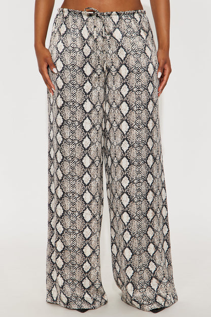 Augustine Satin Wide Leg Snake Skin Pant 32″ - Grey/Black