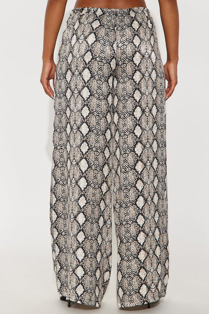 Augustine Satin Wide Leg Snake Skin Pant 32″ - Grey/Black