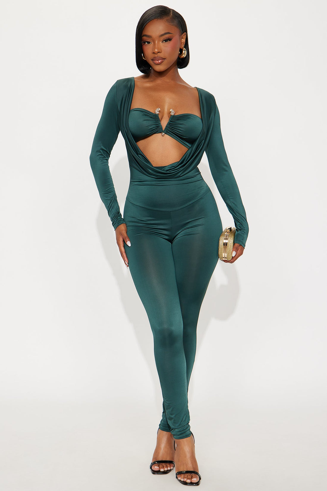 Sierra Long Sleeve Cowl Neck Jumpsuit - Hunter