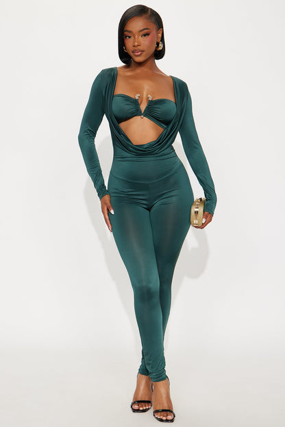 Sierra Long Sleeve Cowl Neck Jumpsuit - Hunter