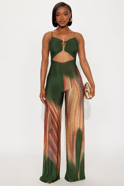 Baddie On Vacation Jumpsuit - Olive/combo