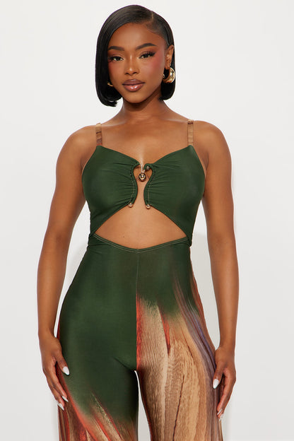 Baddie On Vacation Jumpsuit - Olive/combo
