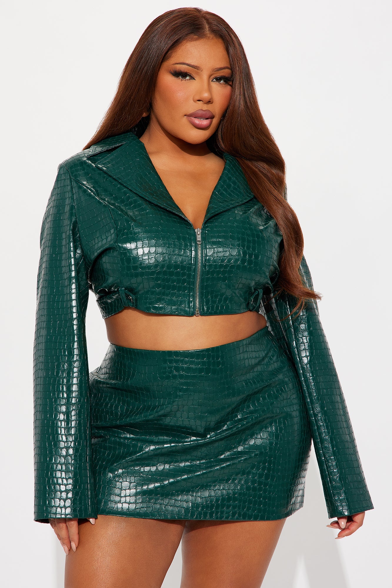 Tara Croc Faux Leather Mini Skirt - Green