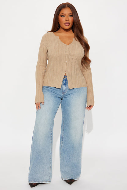 One More Chance Plisse Cardigan - Taupe