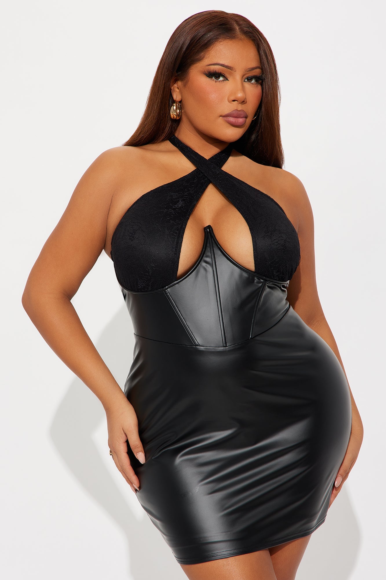 Nika Corset Faux Leather Mini Dress - Black