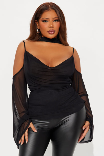 Lavinia Cowl Neck Top And Scarf 2 Piece Set - Black