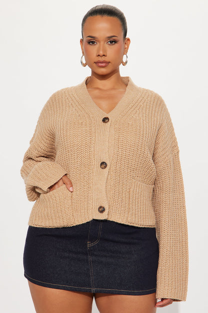 Fill Me In Chunky Knit Cardigan - Taupe