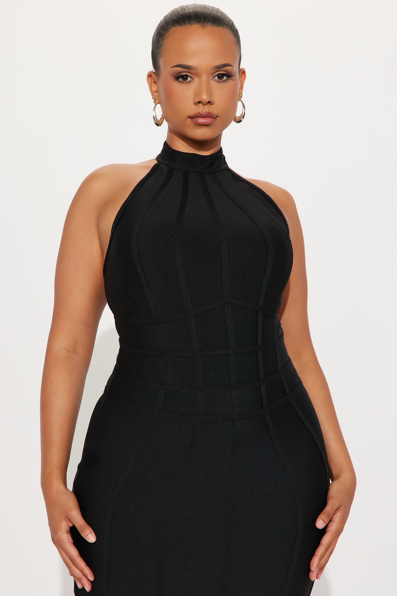 Imelda Bandage Mock Neck Midi Dress - Black