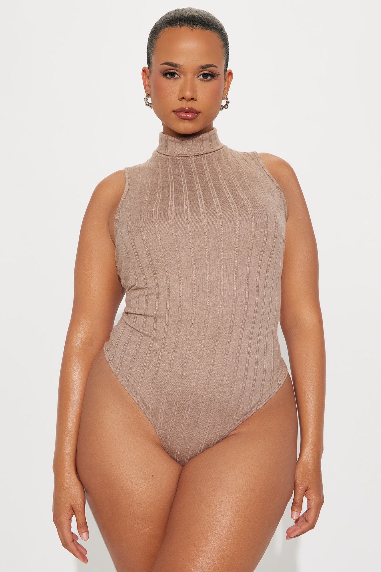 Antonella Mock Neck Ribbed Bodysuit - Mocha