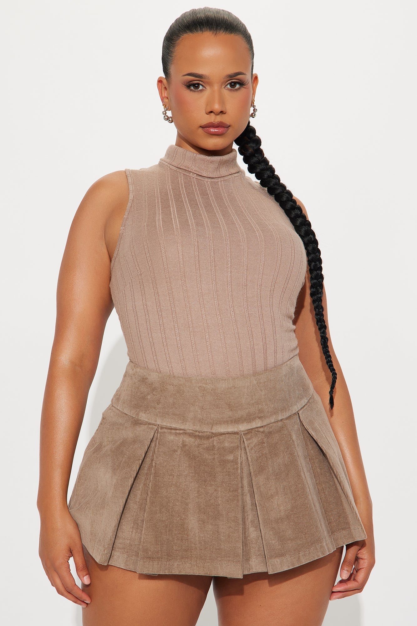 Antonella Mock Neck Ribbed Bodysuit - Mocha