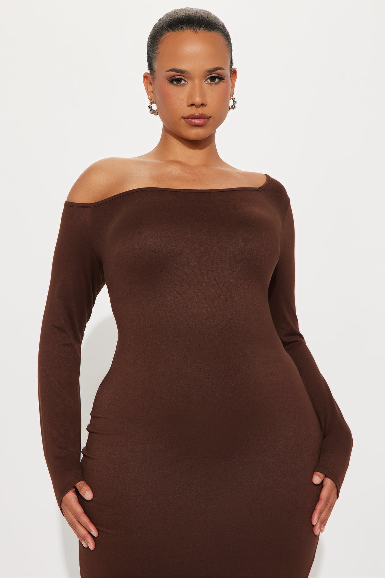 Espresso Please One Shoulder Midi Dress - Brown