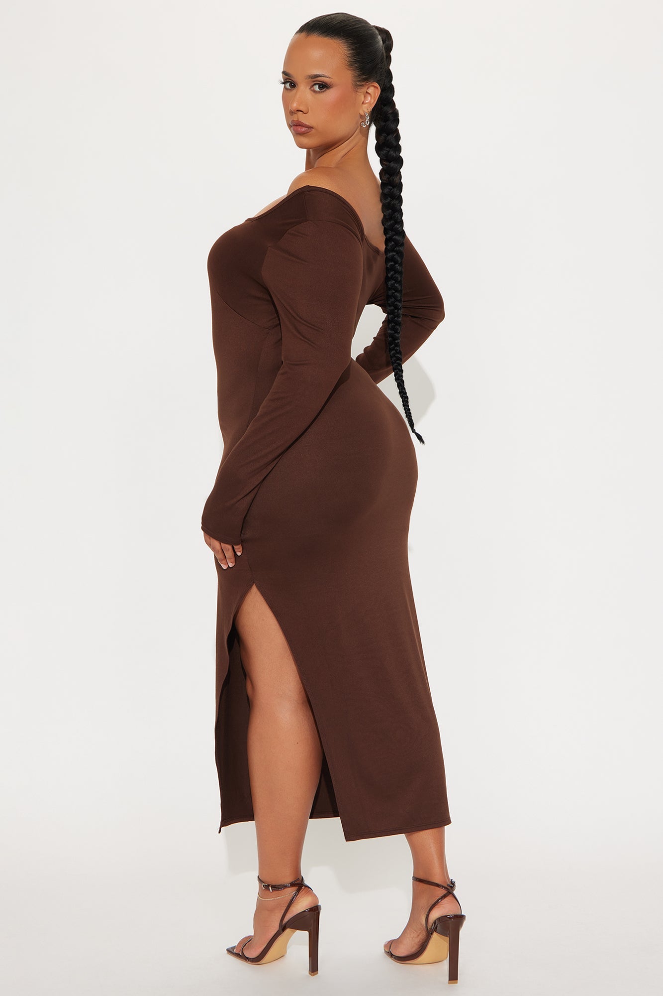 Espresso Please One Shoulder Midi Dress - Brown