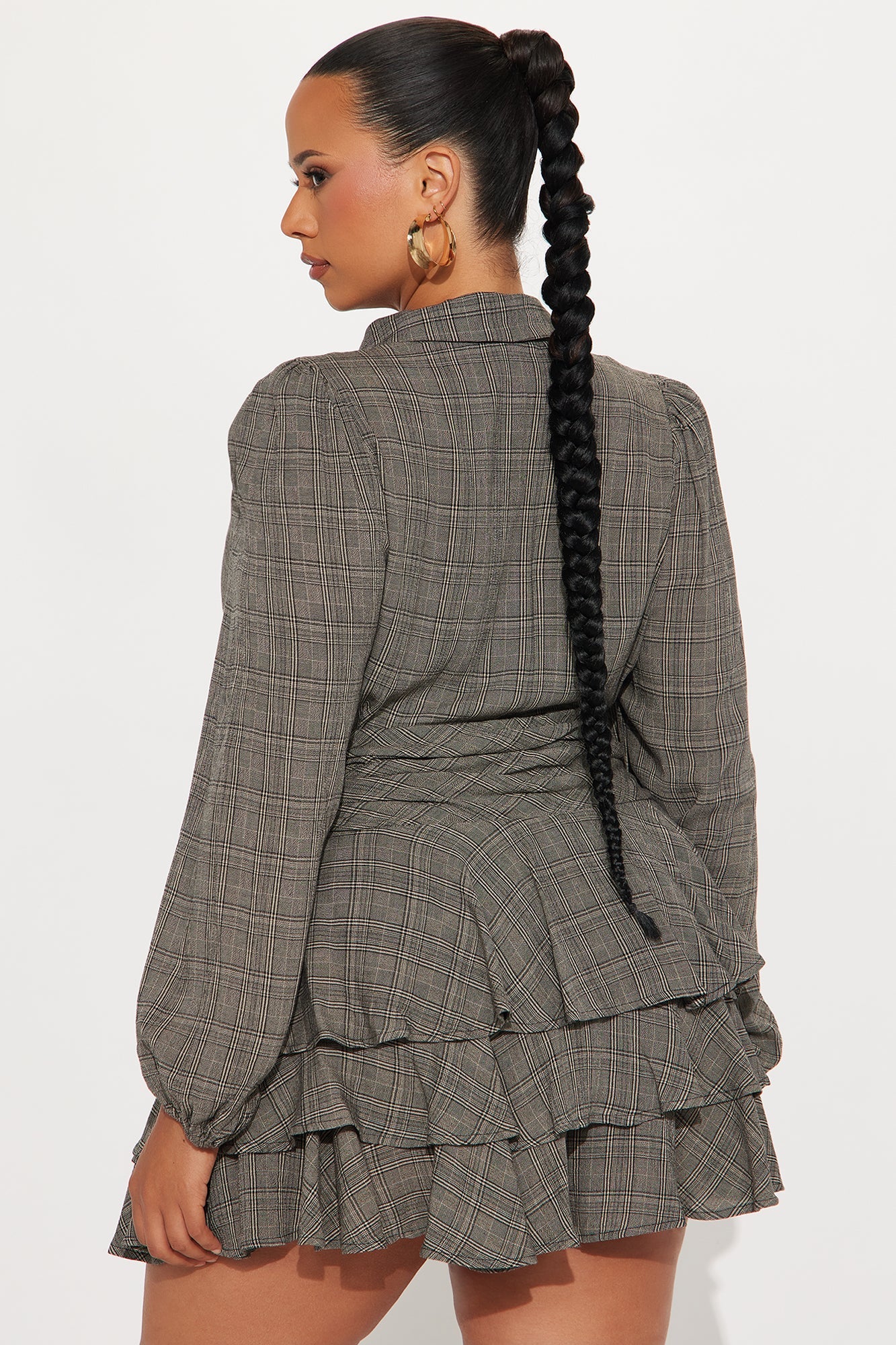 In Session Plaid Long Sleeve Romper - Grey/combo