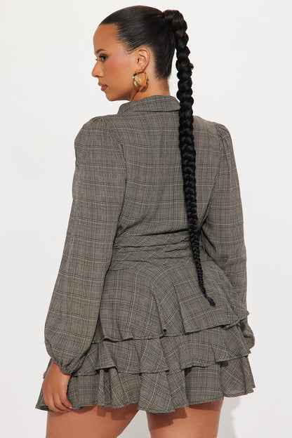 In Session Plaid Long Sleeve Romper - Grey/combo
