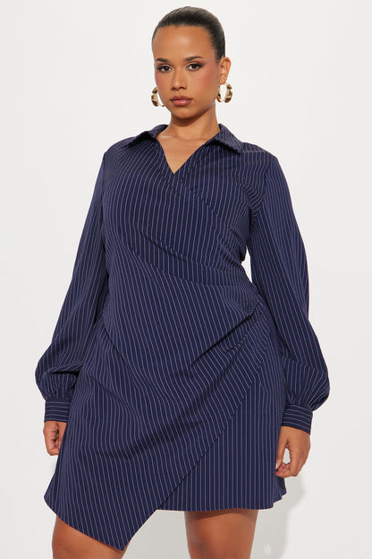 Valeria Pinstripe Mini Dress - Navy