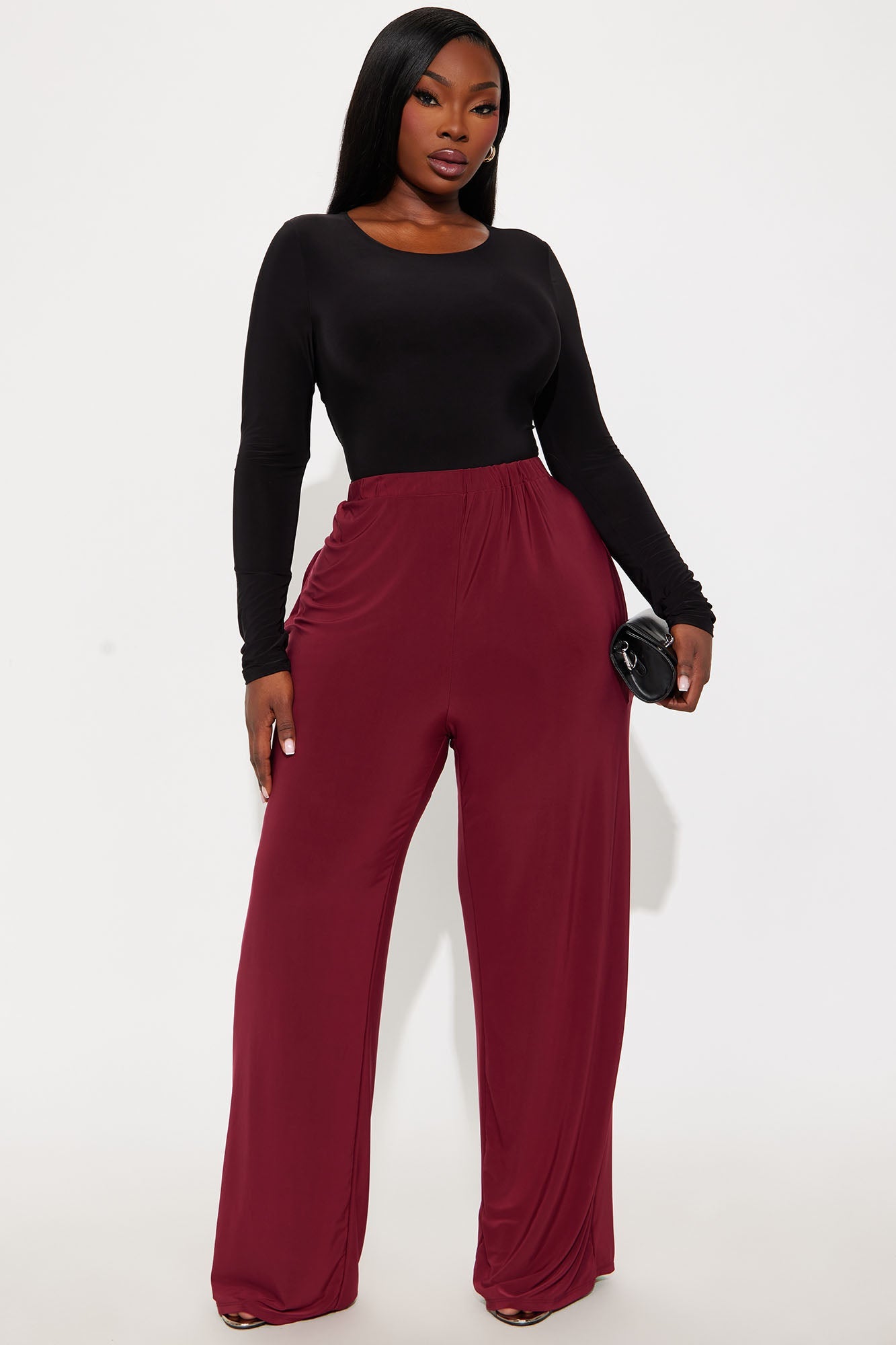 Kyandra Low Rise Wide Leg Pant 33 - Burgundy