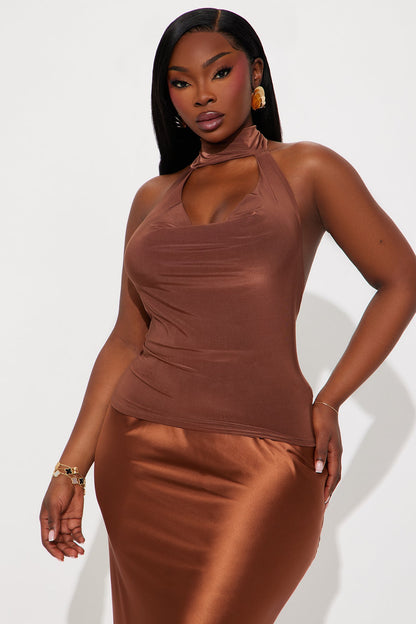 Lovisa Mock Neck Halter Top - Mocha
