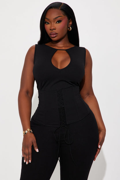 Muse Corset Waist Top - Black