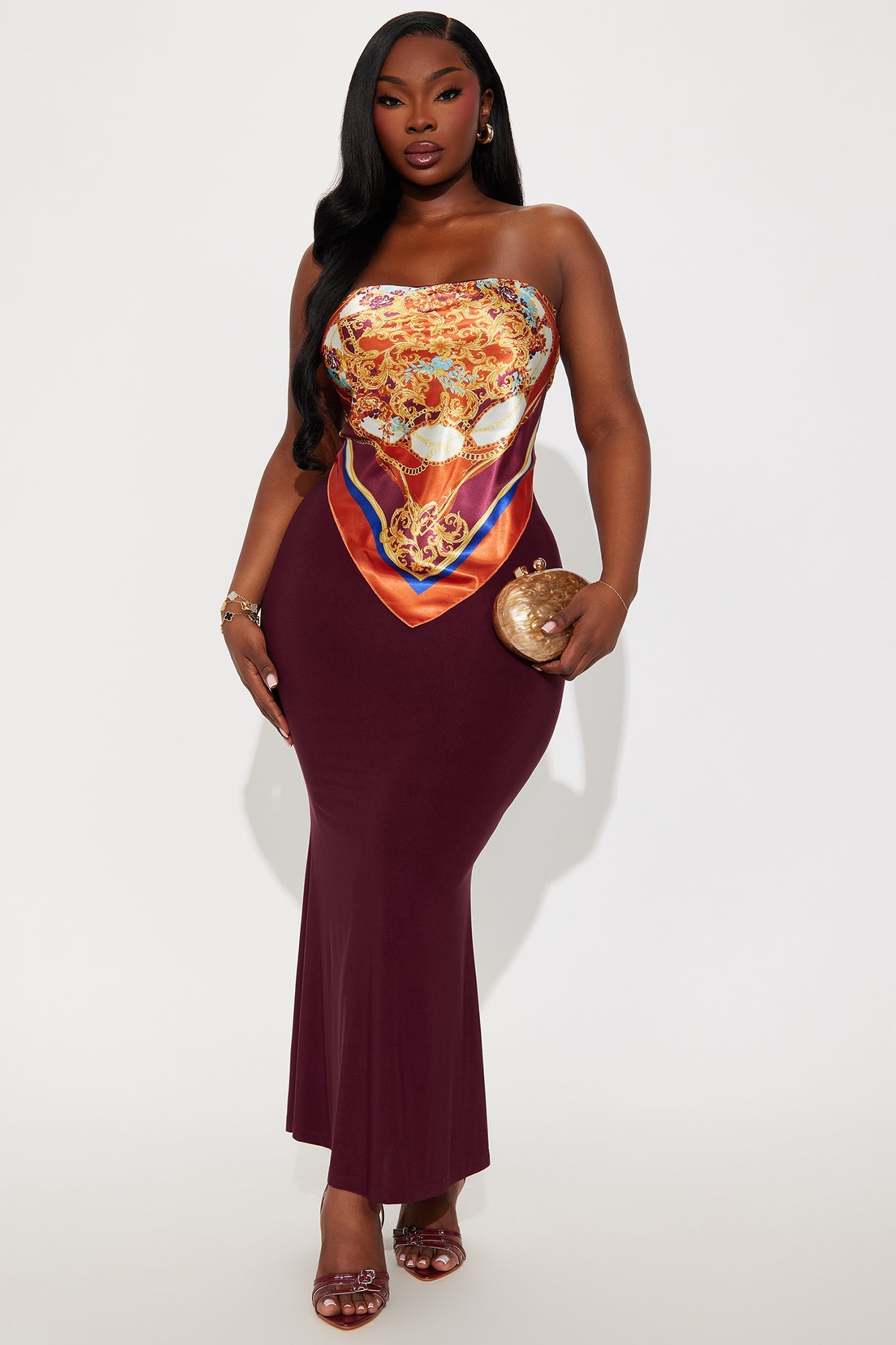Amelia Satin Maxi Tube Dress - Burgundy