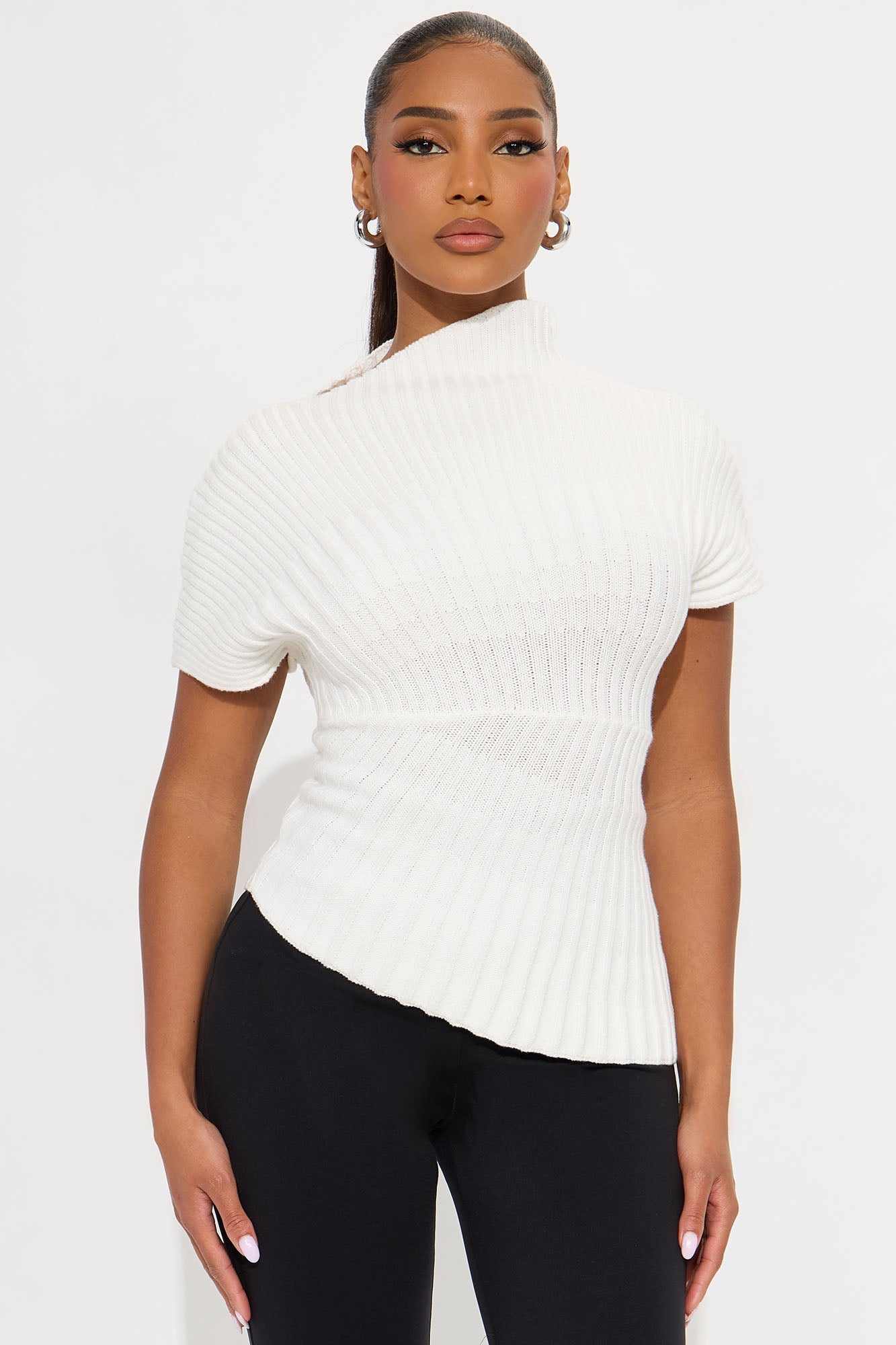 Aurora Mock Neck Sweater Top - White