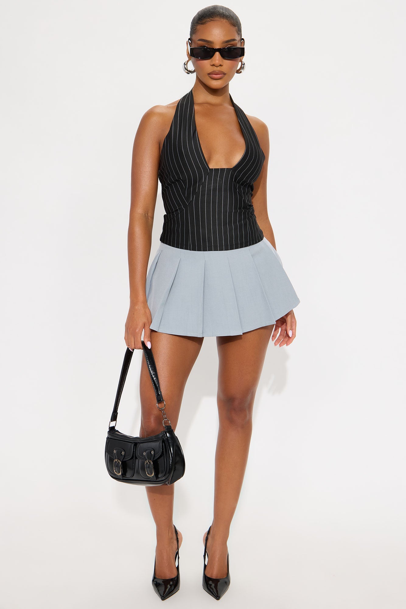 Call Me Selfish Pinstripe Halter Top - Black/combo