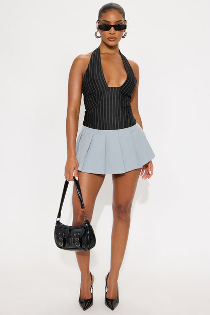 Call Me Selfish Pinstripe Halter Top - Black/combo