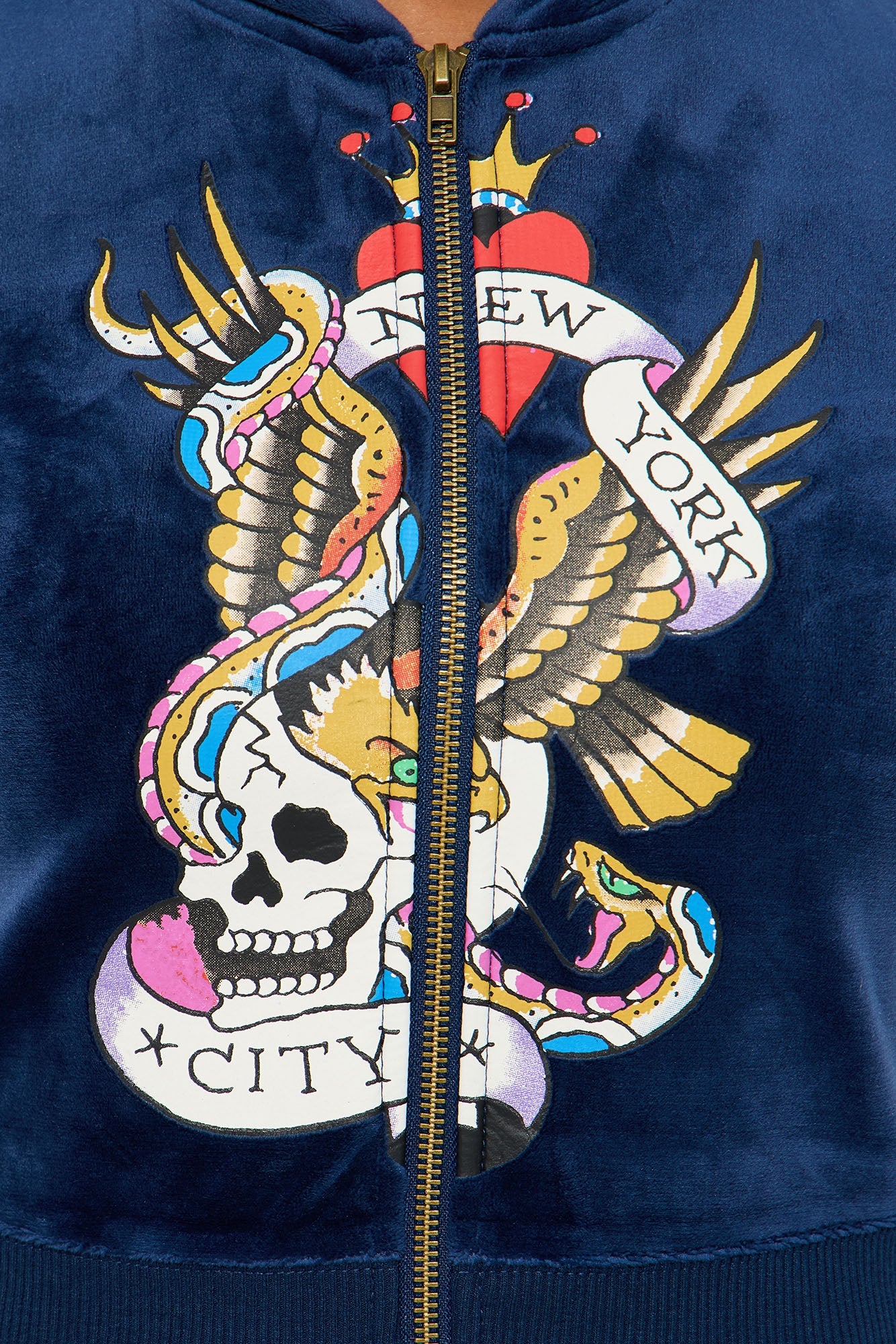 Ed Hardy NY Skull City Velour Pant Set - Navy