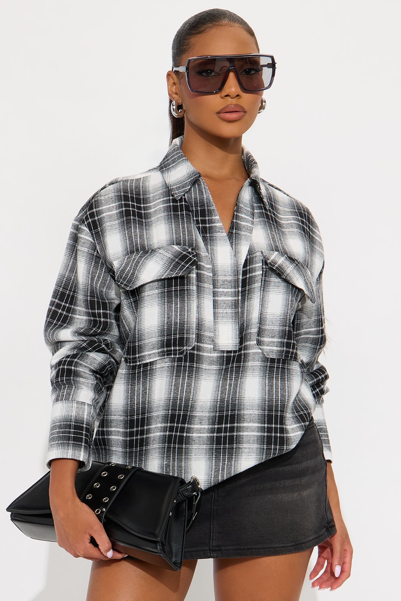 Shante Plaid Flannel Shirt - Black/combo