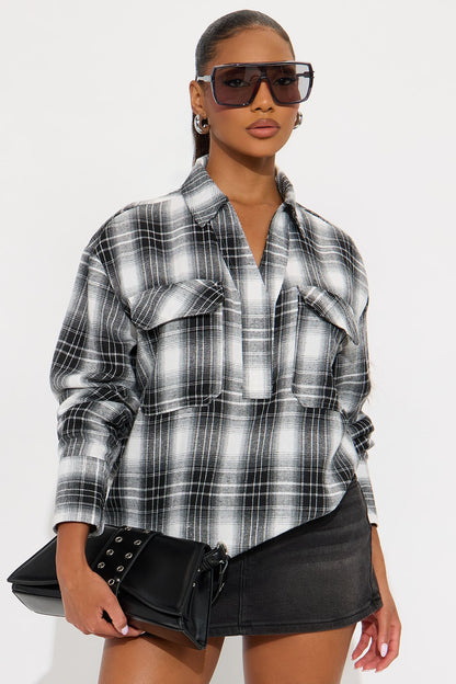 Shante Plaid Flannel Shirt - Black/combo