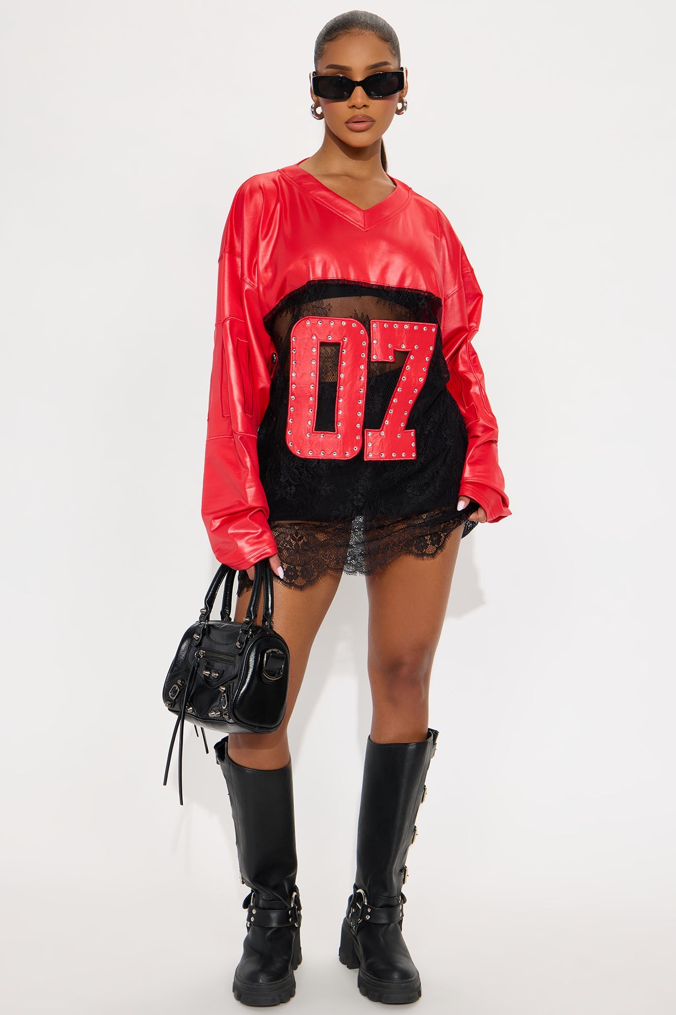 Best Of The Best Rhinestone Lace Jersey Top - Red