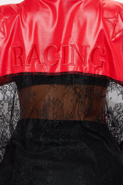 Best Of The Best Rhinestone Lace Jersey Top - Red