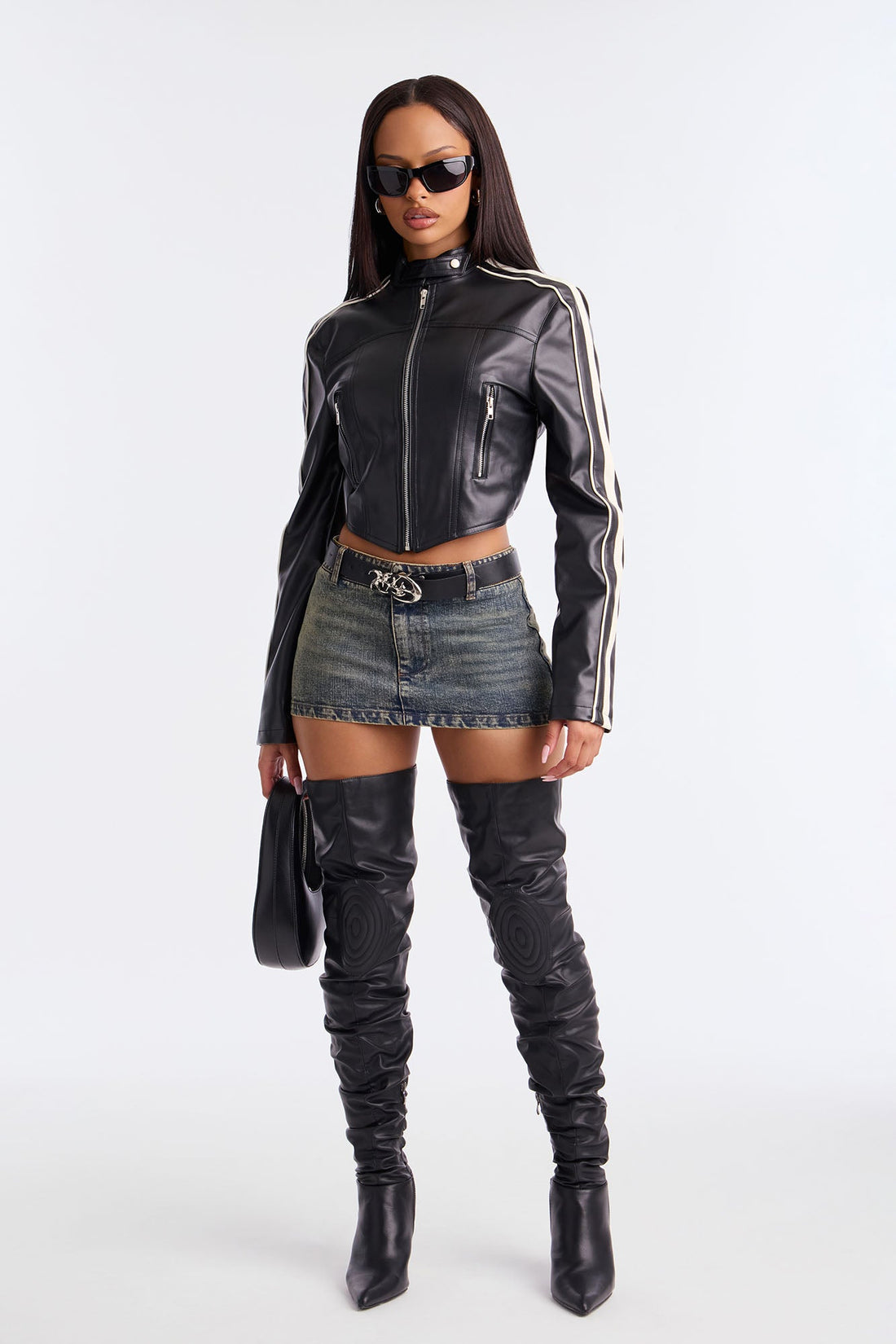 Tory Faux Leather Moto Jacket - Black/combo