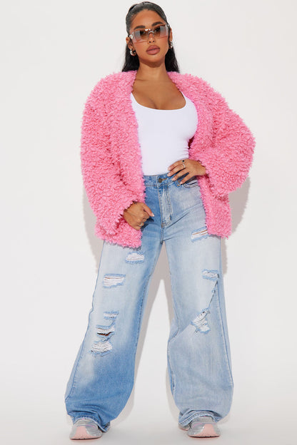 Adjust To The Fame Faux Fur Coat - Hot Pink