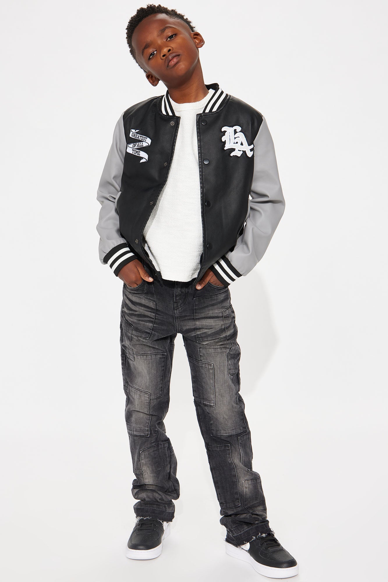 Mini Greatest Of All Time In LA Varsity Jacket - Black/Grey