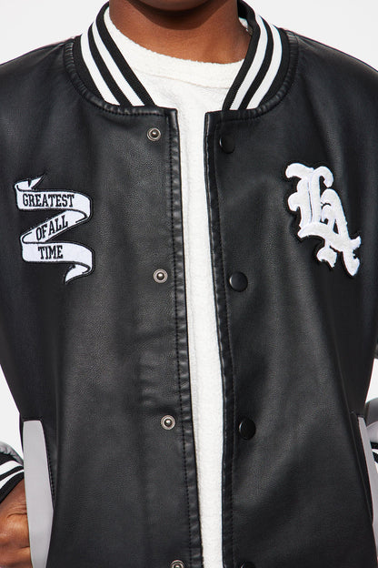 Mini Greatest Of All Time In LA Varsity Jacket - Black/Grey
