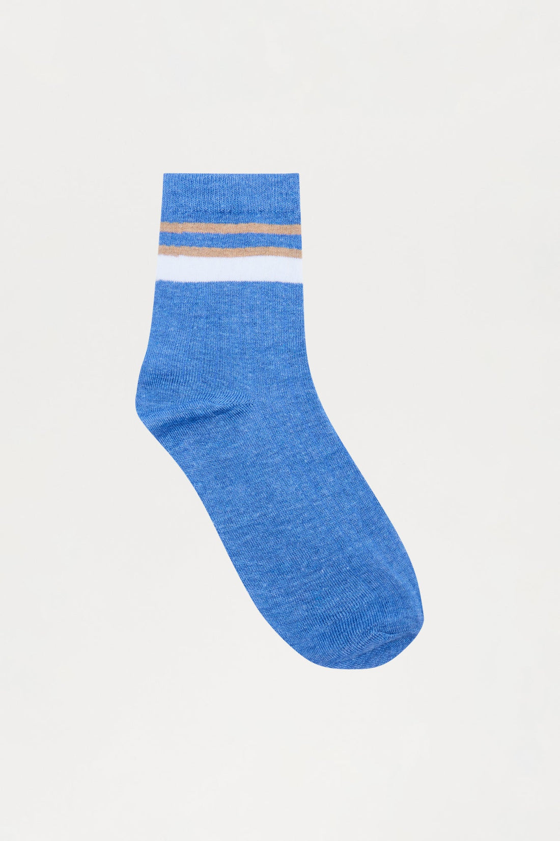 Contrast Stripes Ribbed Crew Sock - Blue/combo