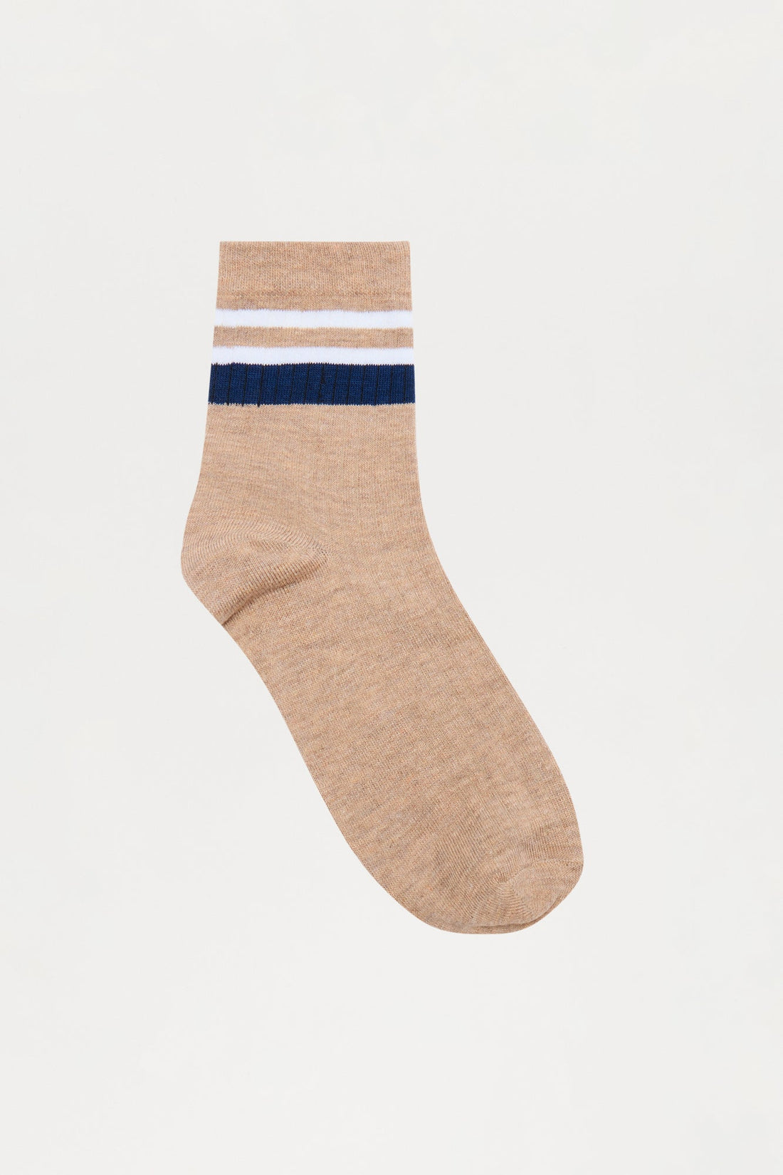Contrast Stripes Ribbed Crew Sock - Tan