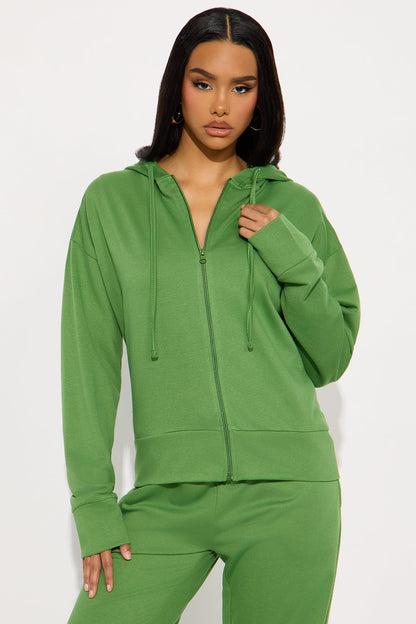 Brooke Oversized Zip Up Fleece Pant Set - Sage