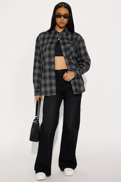 Where You At Flannel Plaid Shirt - Black/combo