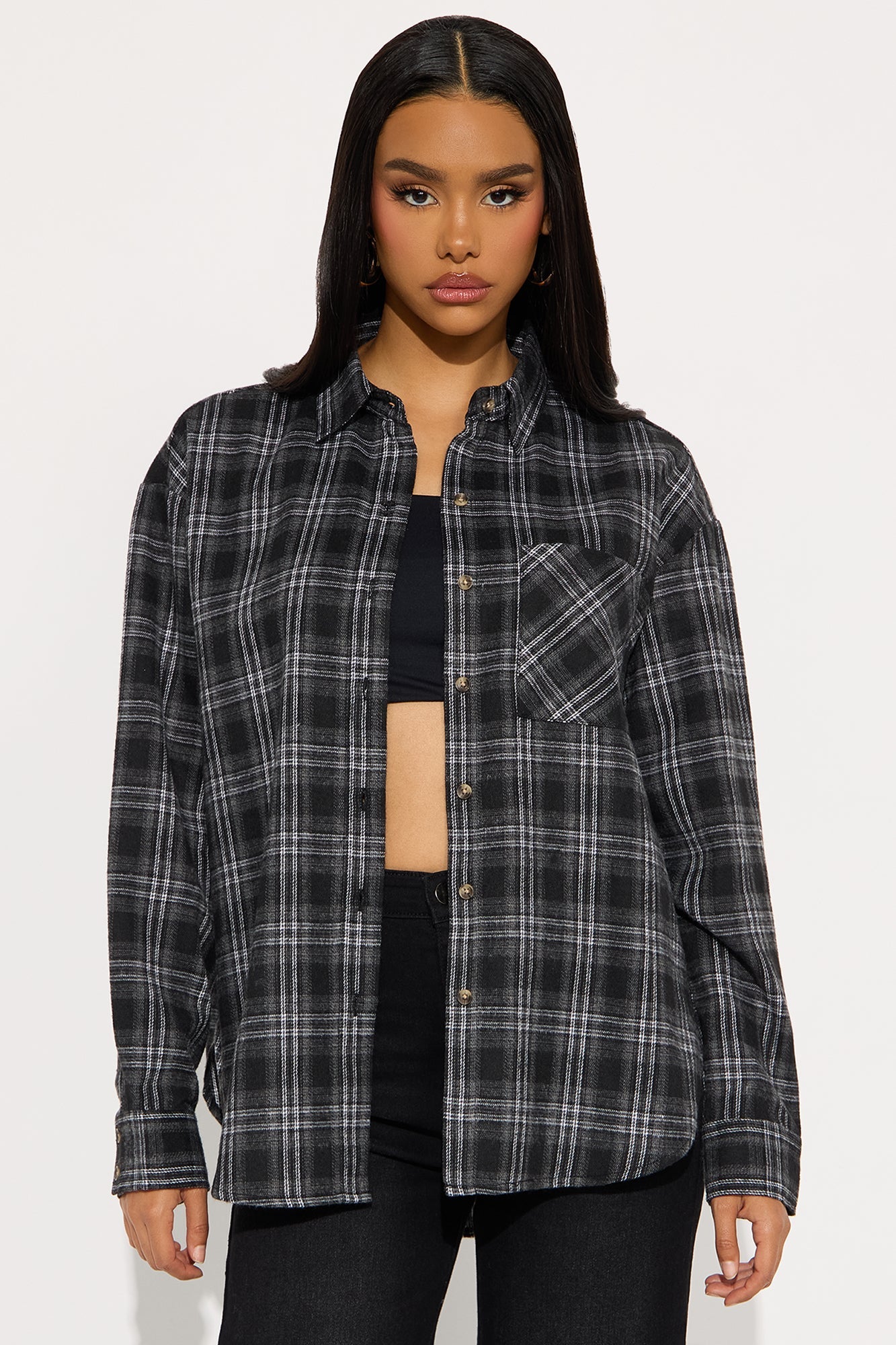 Where You At Flannel Plaid Shirt - Black/combo