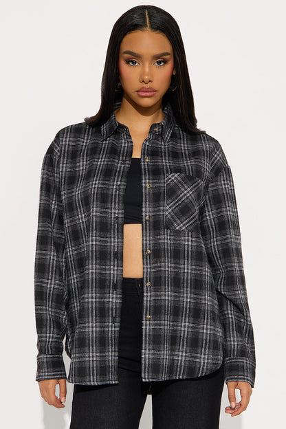 Where You At Flannel Plaid Shirt - Black/combo