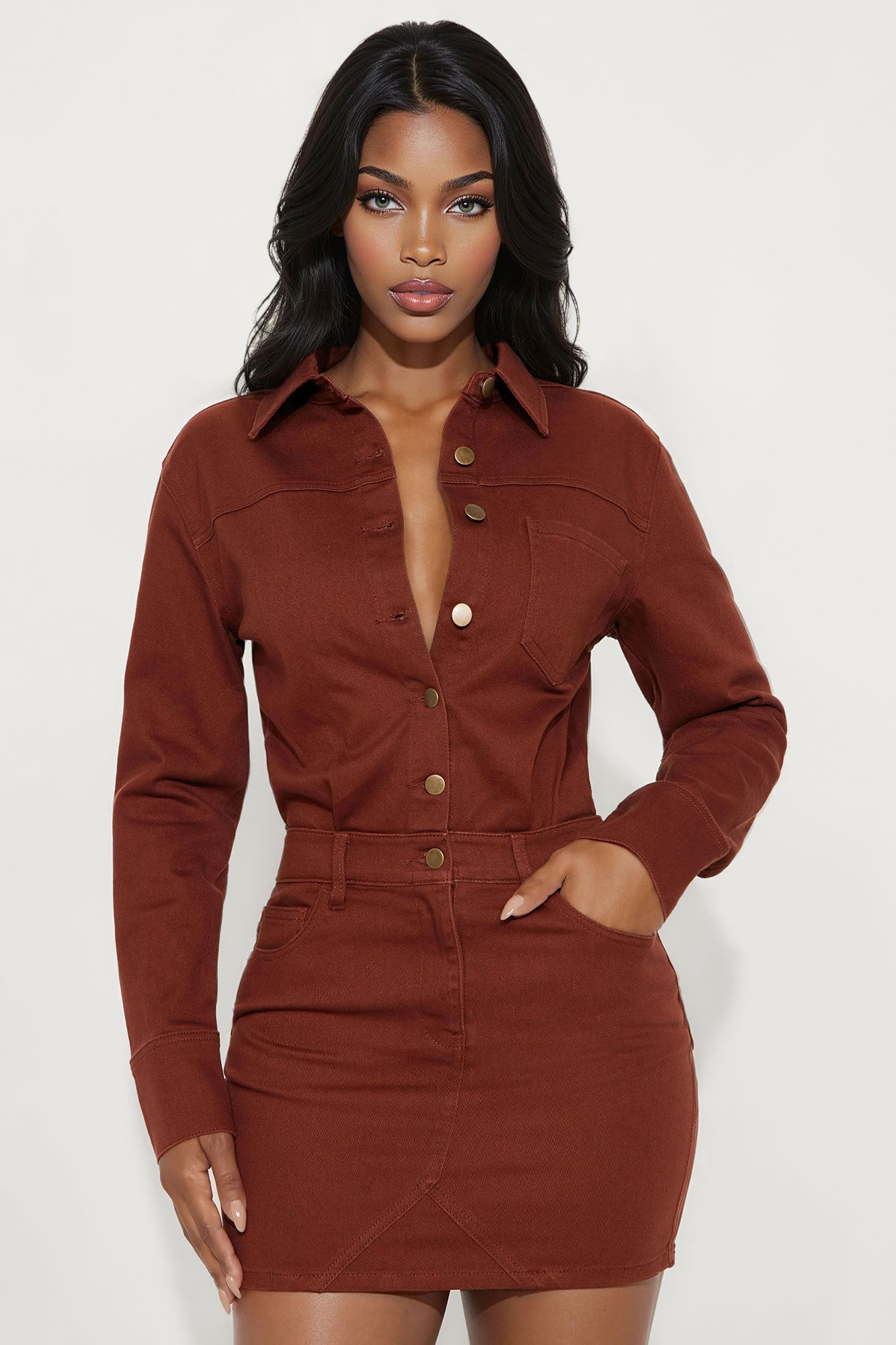 Belleville Denim Mini Dress - Brown