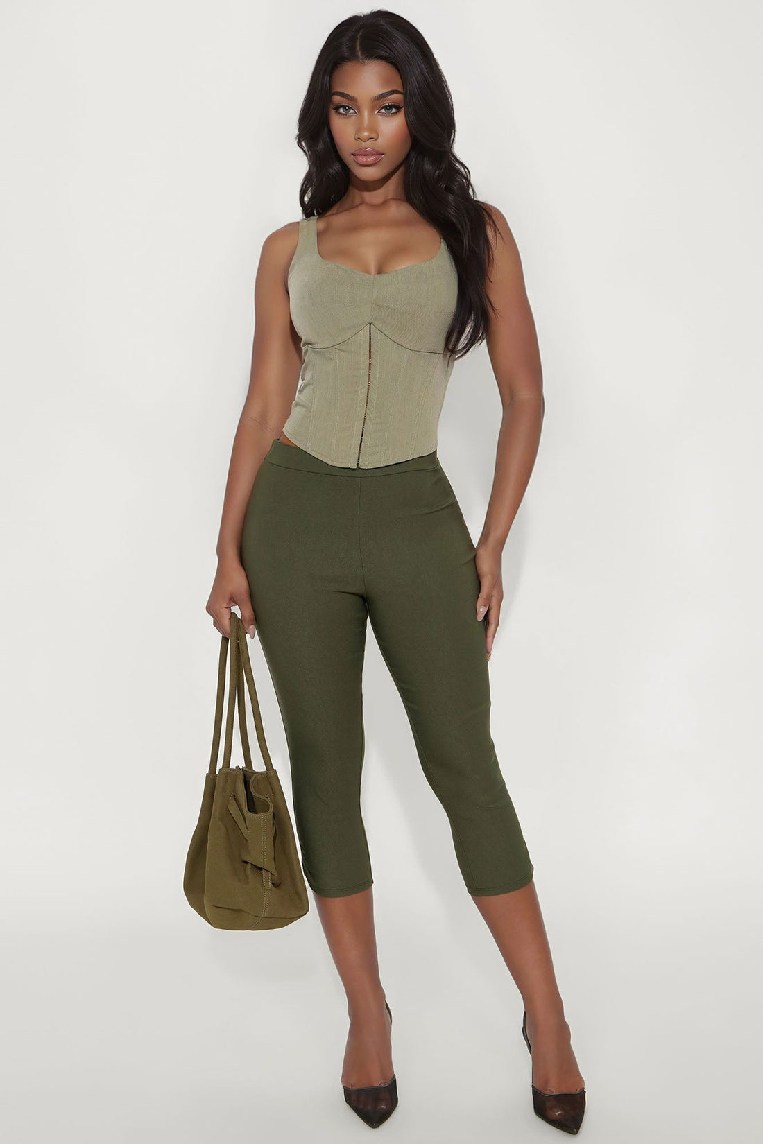 Natalia Millennium Capri Skinny Pant 20″ - Olive