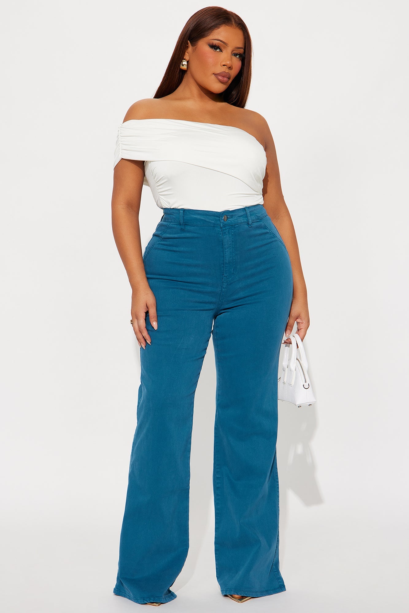 Classic Color Trouser Flare Jeans - Teal
