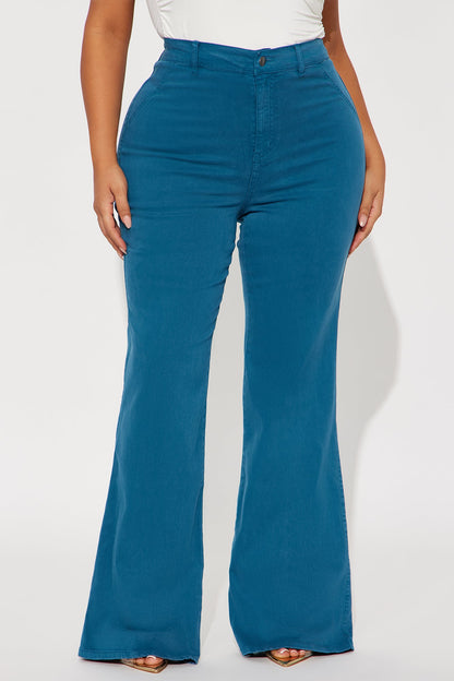 Classic Color Trouser Flare Jeans - Teal
