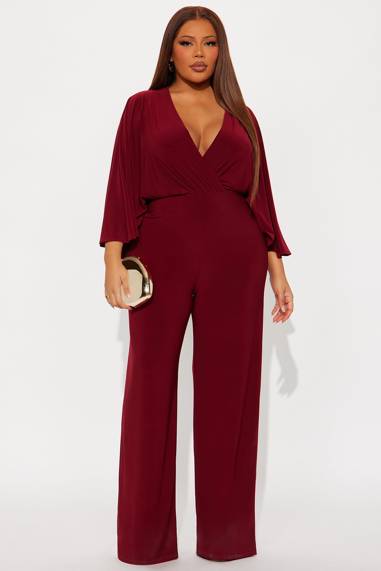 Jelena Cape Top Wide Leg Jumpsuit - Burgundy