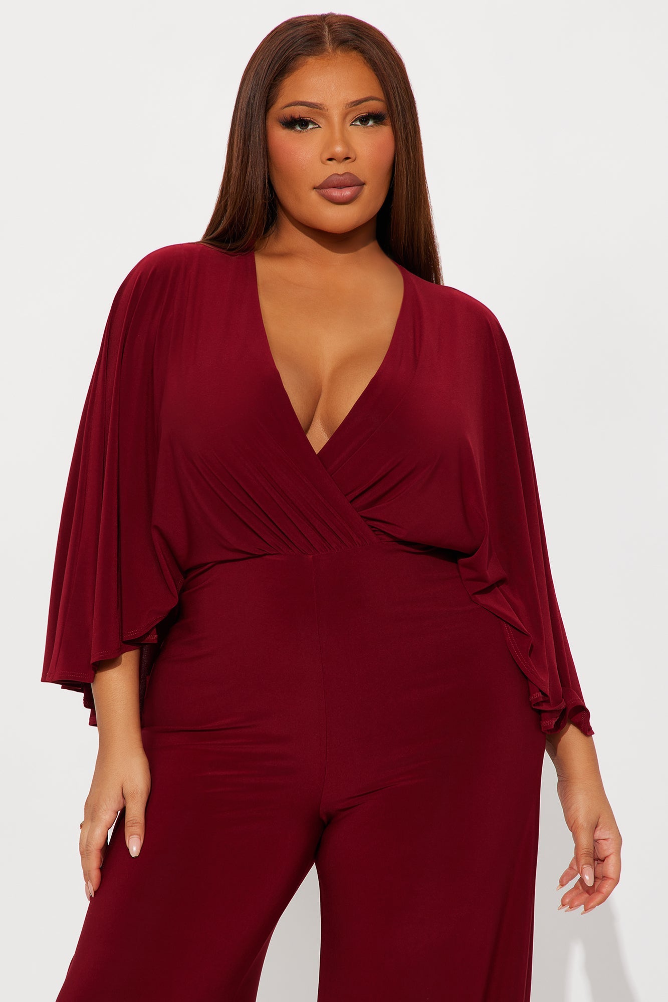Jelena Cape Top Wide Leg Jumpsuit - Burgundy