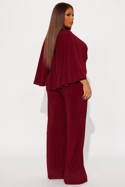Jelena Cape Top Wide Leg Jumpsuit - Burgundy